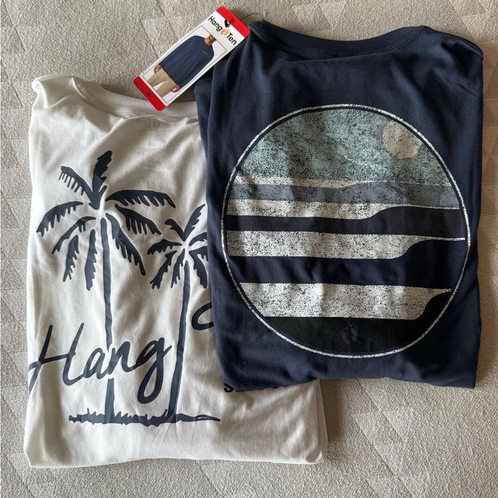Hang Ten Mens Navy and White Palm sun shirts
